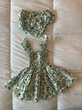 Hill House Cream Sundress with Green Floral Print